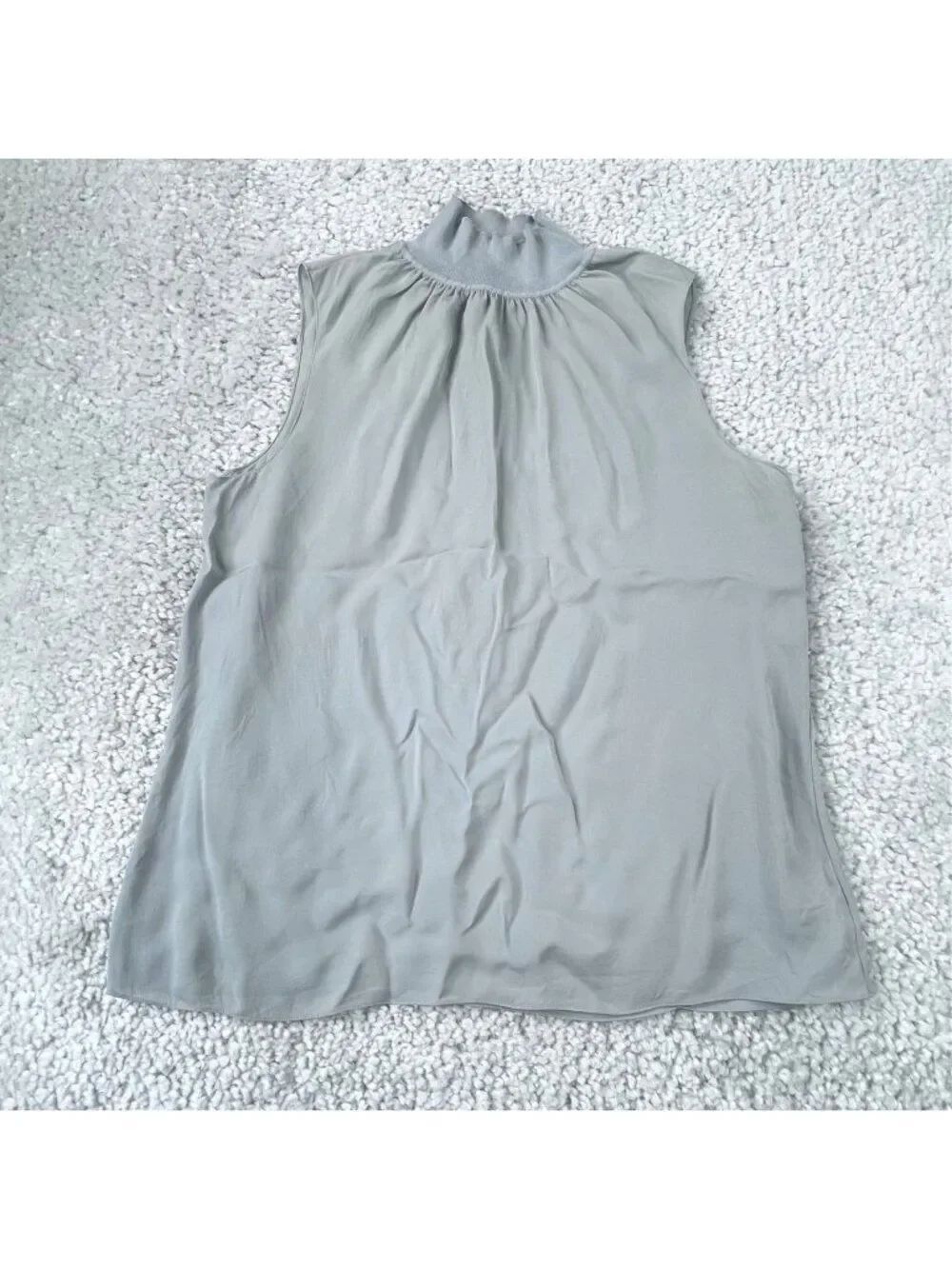 Theory Sleeveless Silk Rib Neck Blouse Top Light Gray Womens Large